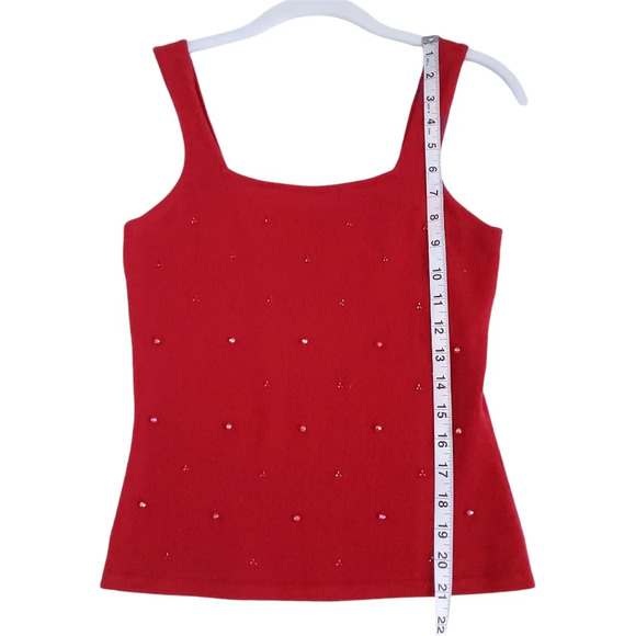 INC Blouse Tee Women's Small 100% Cashmere Red Top Sleeveless Beeds Detail Strap - Picture 11 of 12